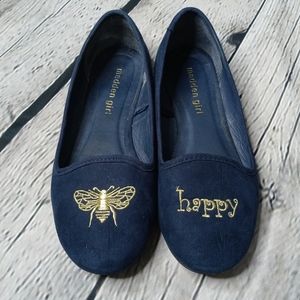 Madden Girl Navy Gold Bee Happy Flats Slip Ons 6
